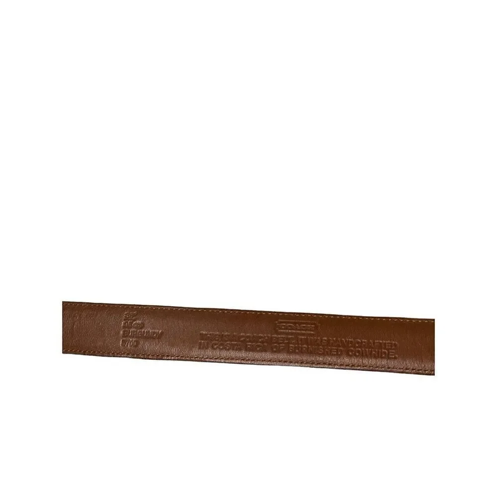 Coach Handcrafted Burnished Cowhide Leather Belt With Brass Buckle Burgandy